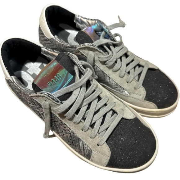 P448 sneakers size 5 Made to look worn silver gray black tartan John - Picture 1 of 6
